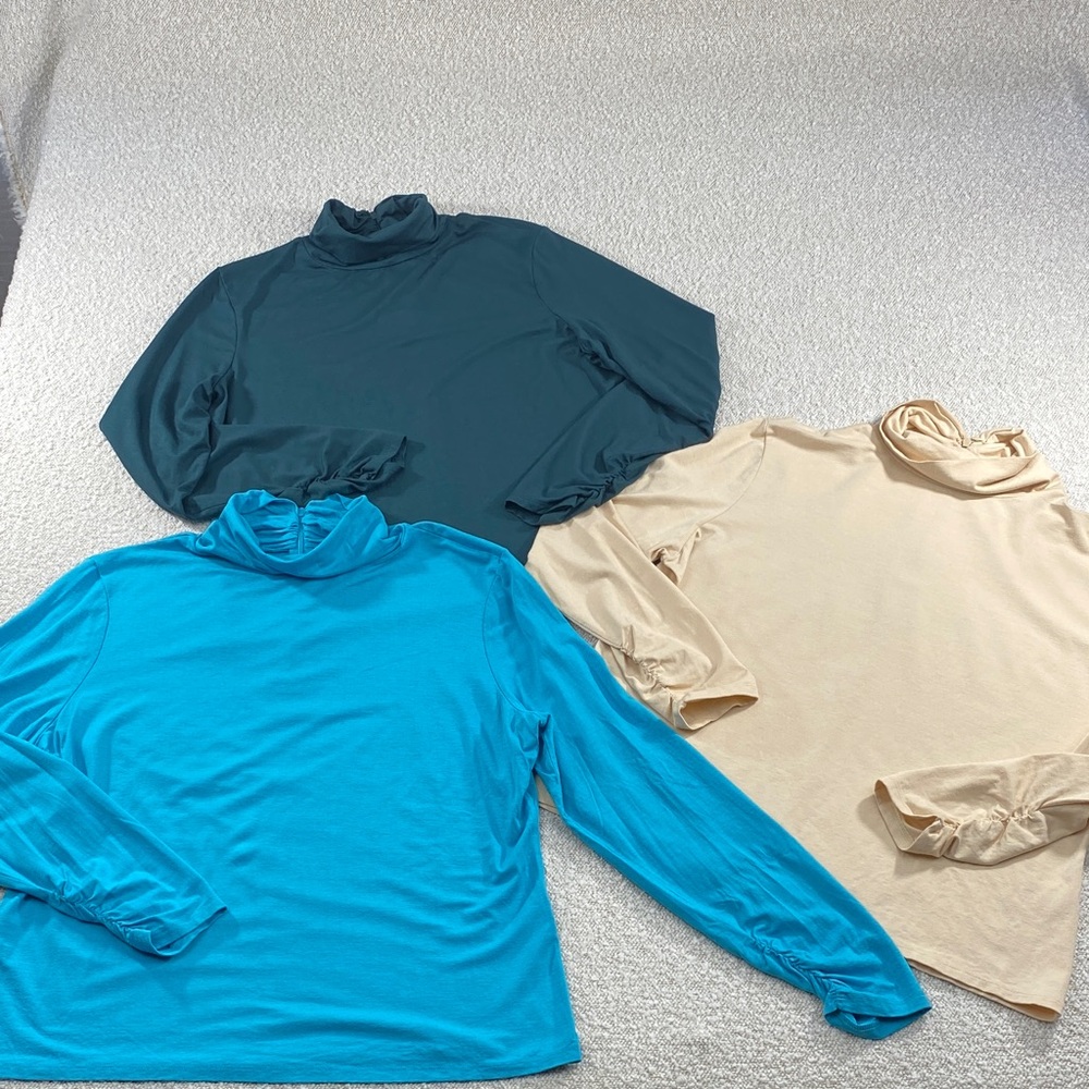 3-Pack Turtleneck Long Sleeve Tops - dark Teal, Aqua, Cream stretch large